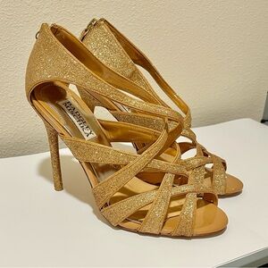 Badgley Mischka Gold Glitter Strappy Heels Size 7.5
